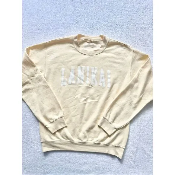 Brandy Melville Erica Lanikai Sweatshirt Butter Yellow White Logo One Size